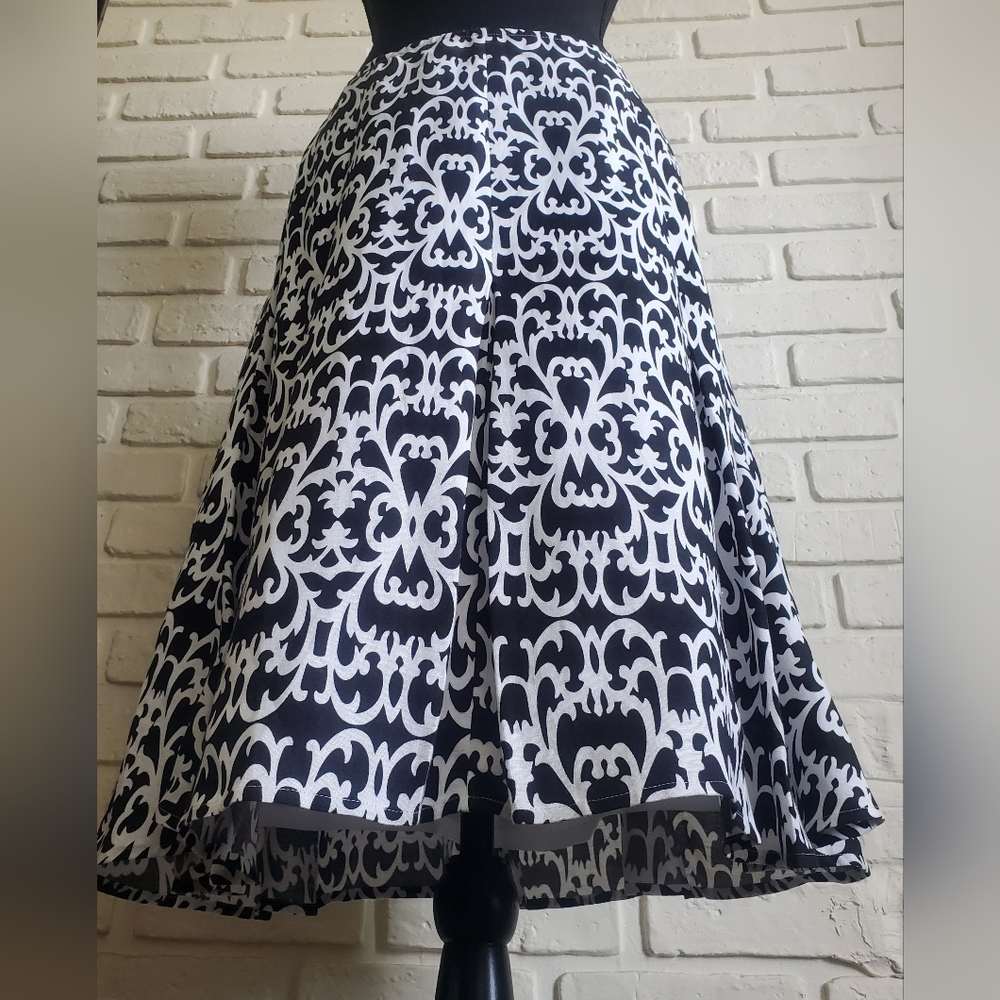 Bob Mackie Monochrome Classic A-Line Circle Skirt Pleats Midi Linen Size 12